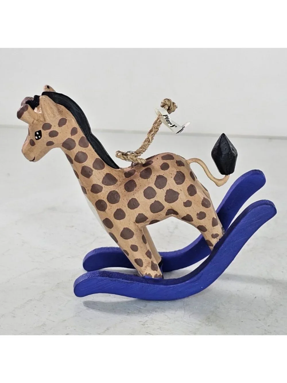 Pier 1 Giraffe Rocking Horse Ornament Blue Base Hand Painted Christmas Decor